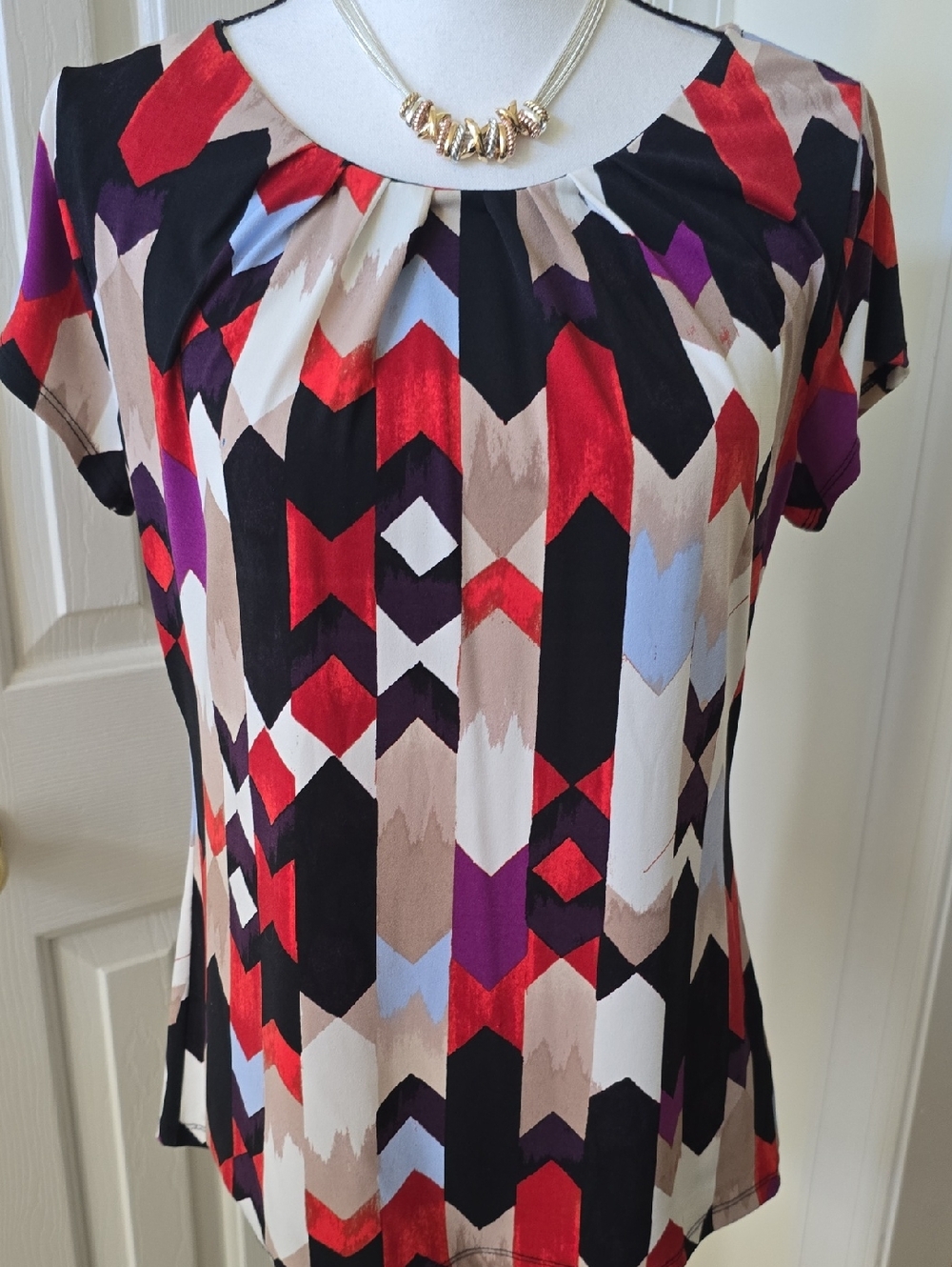 WORTHINGTON BRAND WOMENS PETITE MULTI-COLORED PULLOVER SHORT SLEEVES TOP SIZE PL